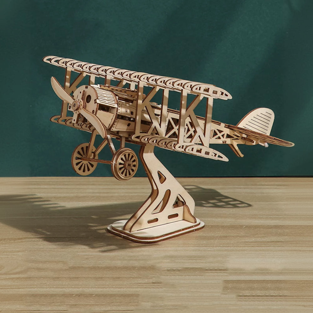 Avion Biplan Vintage – Puzzle 3D en Bois