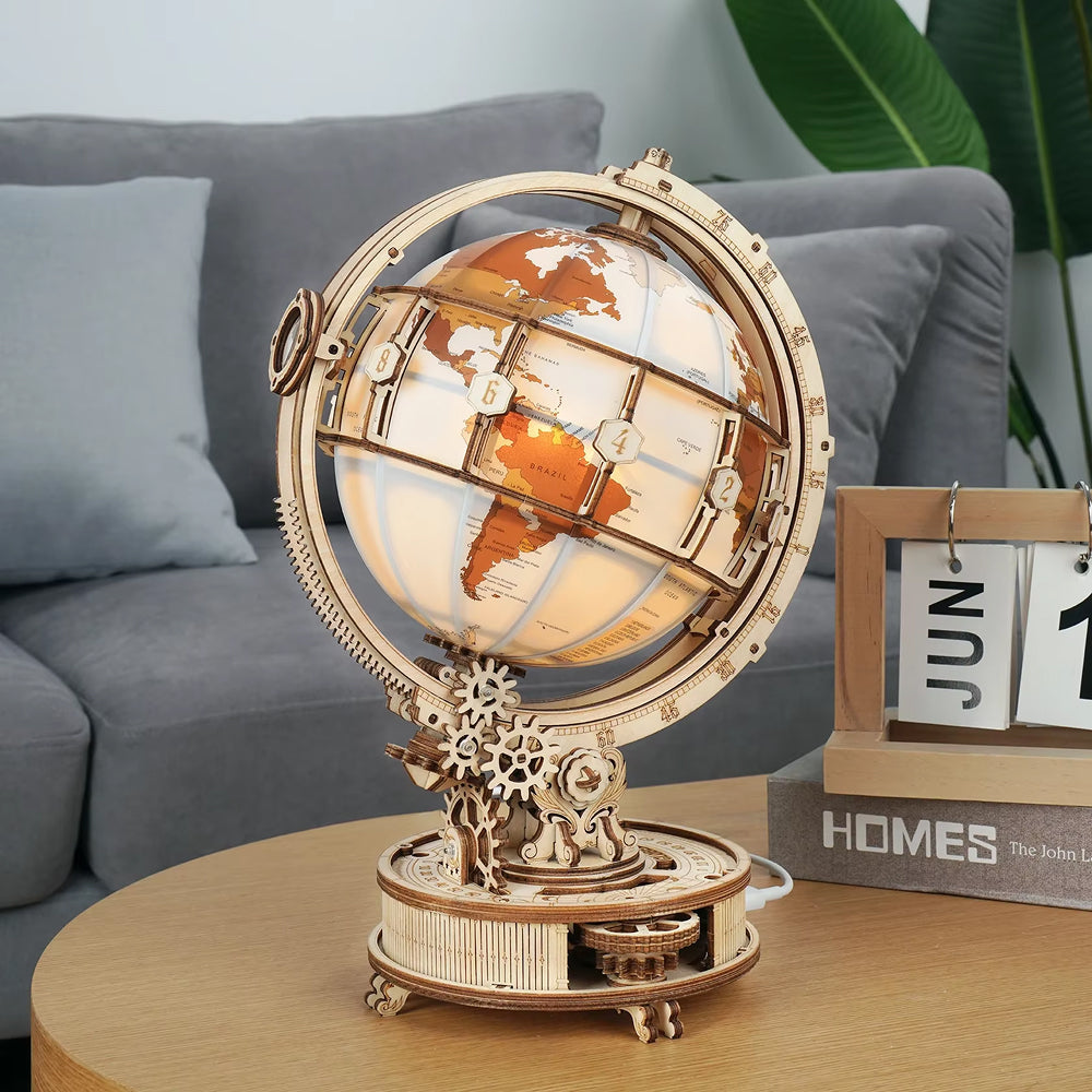 Globe Terrestre Lumineux – Puzzle 3D en Bois