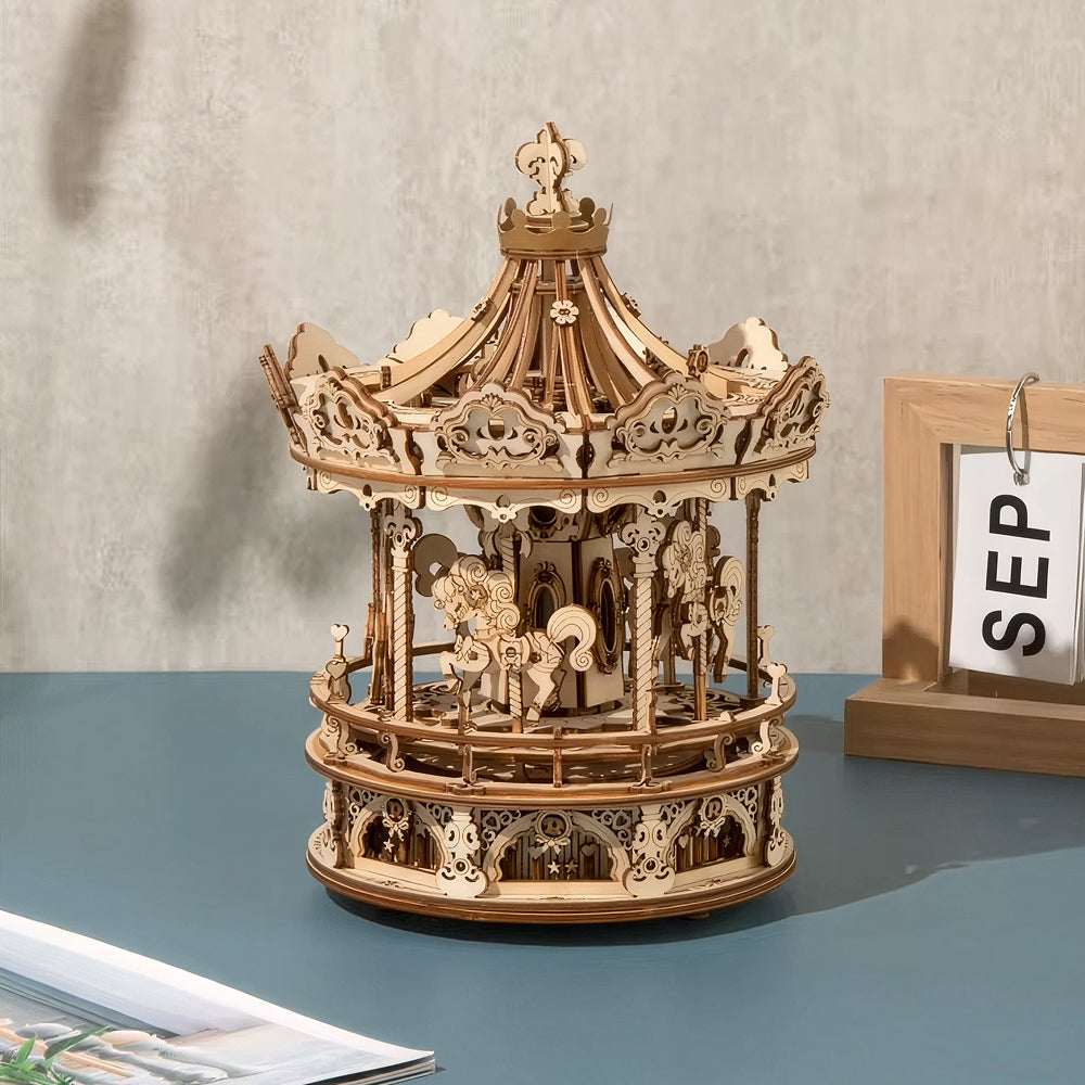 Carrousel mécanique - Puzzle 3D en Bois