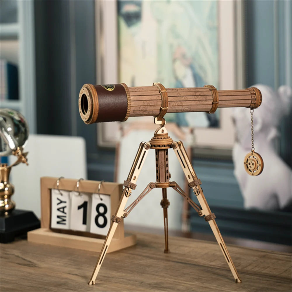 Télescope Monoculaire Vintage – Puzzle 3D en Bois